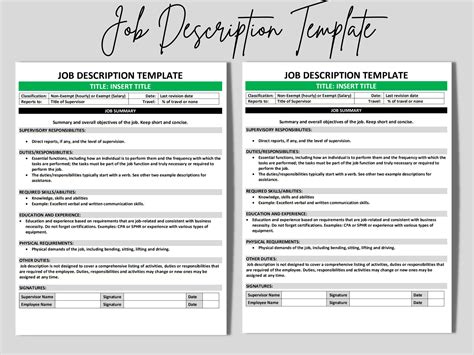 Job Description Template Editable MS Word Template Job Etsy Australia