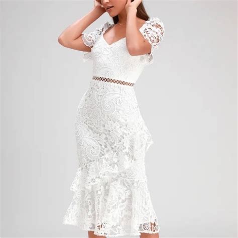 Lulus Dresses Briarwood White Lace Ruffled Midi Dress Small Poshmark