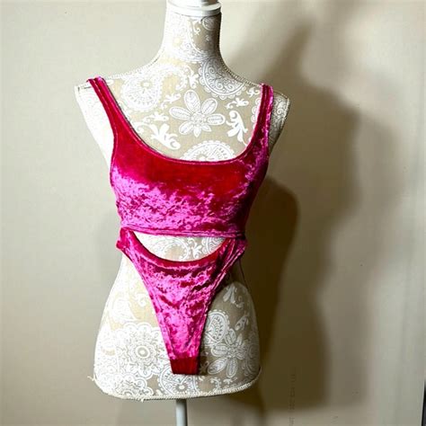 Swim Hot Pink Velvet Bikini Set Poshmark