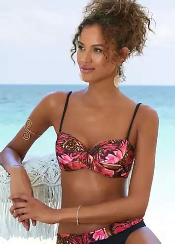 Pink Print Underwired Bandeau Bikini Set By Lascana Swimwear