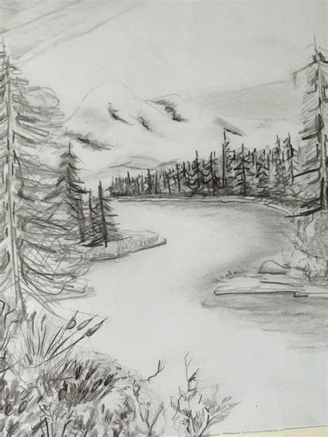 Dibujo a lápiz de paisaje boceto de alta calidad dibujado a Etsy