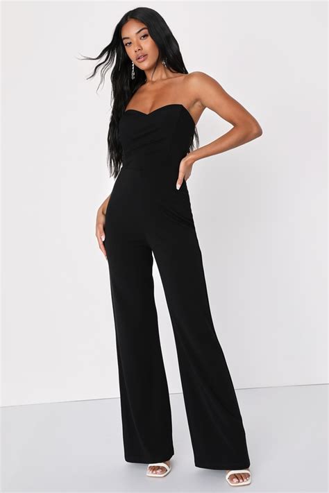 Sexy Black Jumpsuit Wide Leg Jumpsuit Strapless Jumpsuit Lulus