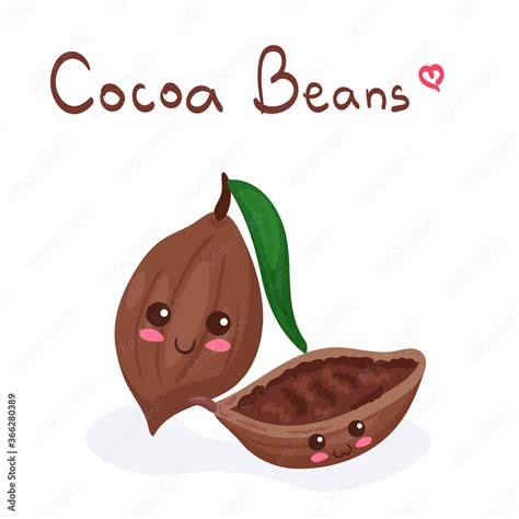 Kawaii Vector Illustration Of Cocoa Beans With Lettering Isolated On