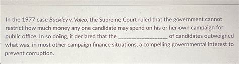 solved    case buckley  valeo  supreme cheggcom