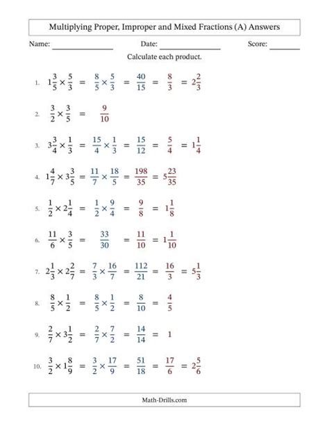 Multiplying Proper Improper And Mixed Fractions With Some Simplifying A