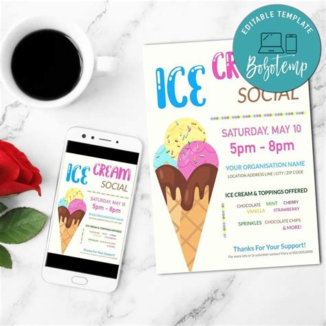 Ice Cream Social Flyer Customizable Template DIY Bobotemp