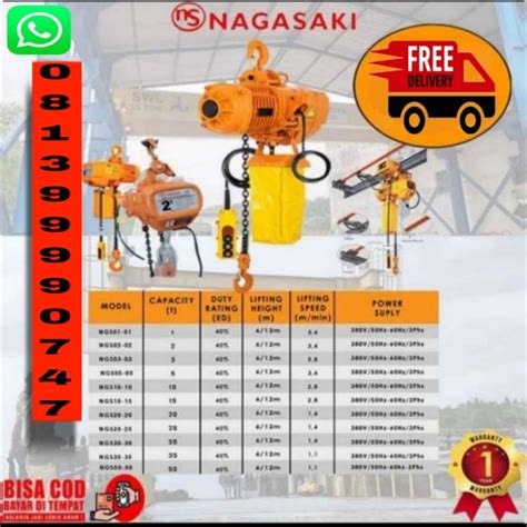 Jual Electric Chain Hoist 3 Ton 6 Meter 380v 3phase Nagasaki Japan