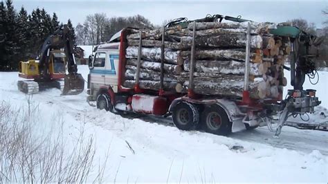 Log Truck Is Stuck On The Ice Youtube