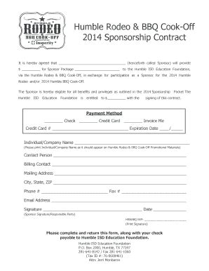 Fillable Online Humble Rodeo BBQ Cook Off 2014 Sponsorship Contract