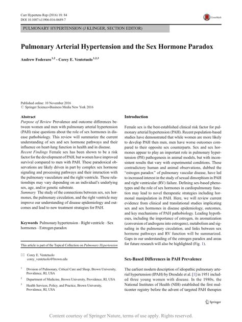 Pulmonary Arterial Hypertension And The Sex Hormone Paradox Request Pdf