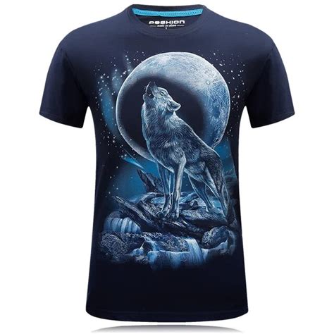 2018 Fashion Men T Shirt Short Sleeve Funny 3d Print Shirts Hip Hop Lonely Wolf Fitness Clothing