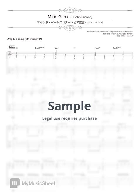 John Lennon Mind Games Solo Guitar Tab Staff By Daisuke Minamizawa