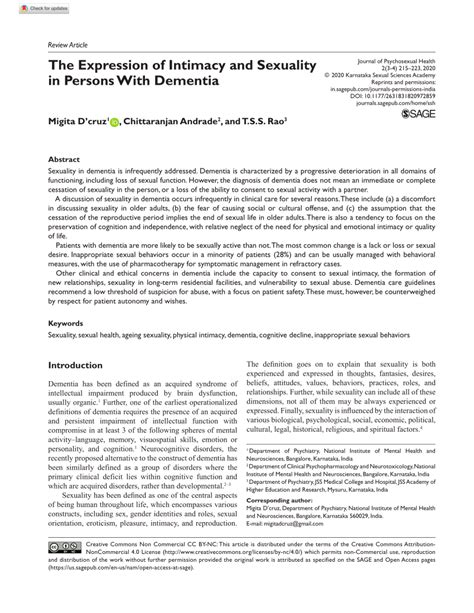 Pdf The Expression Of Intimacy And Sexuality In Persons With Dementia