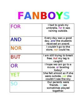 FANBOYS Conjunctions | Conjunctions anchor chart, Fanboys conjunctions ...