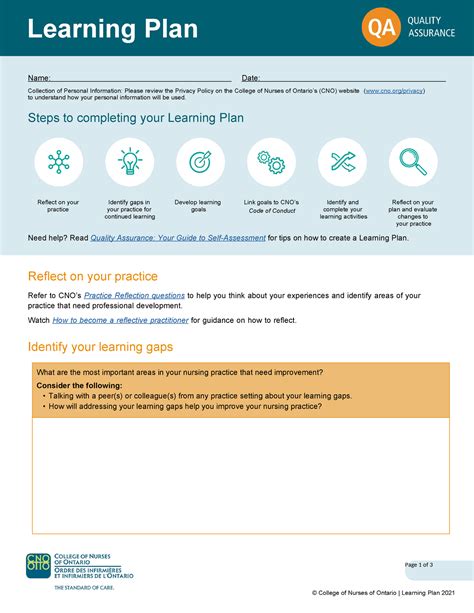 CNO Learning Plan Template Page 1 Of 3 College Of Nurses Of Ontario