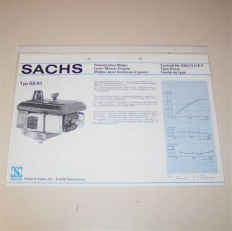 Typenblatt Technische Daten Sachs Rasenmäher Motor SB 93 Stand 1976