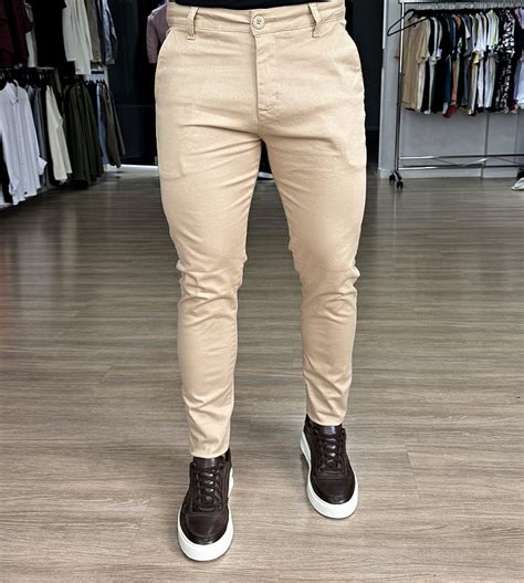 Cal A Sarja Alfaiataria Super Skinny Bege Moda Masculina