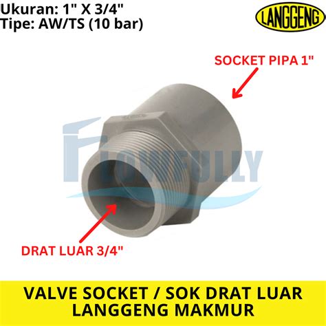 Jual Valve Socket Aw 3 4 X 1 Inch Langgeng Sock Sok Drat Luar Ts Tebal