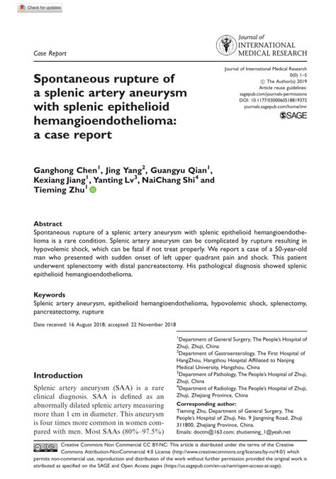 (PDF) Spontaneous rupture of a splenic artery aneurysm with splenic epithelioid ...