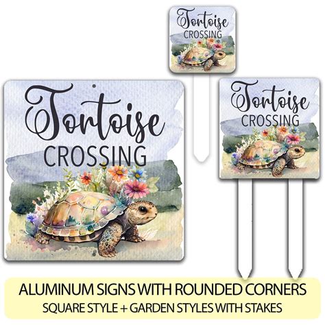 Tortoise Crossing Sign Yard Sign Wildflowers Sign Summer Garden Art