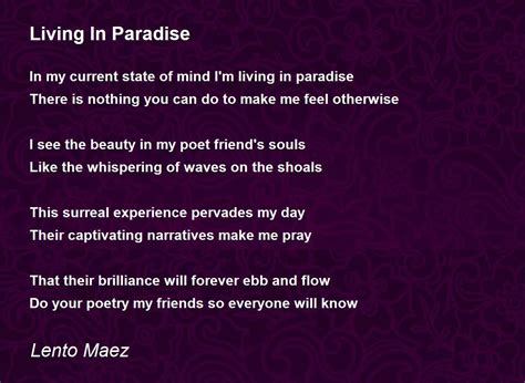 Living In Paradise Living In Paradise Poem By Lento Maez