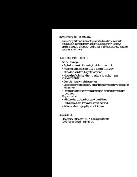 Tattoo Artist Job Description For Resume Marin Horowitz