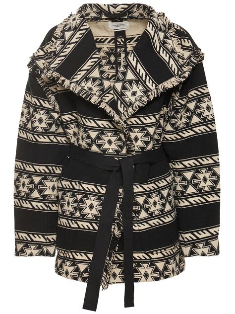 Isabel Marant Toile Josialo Fringed Cotton Jacquard Jacket In Black