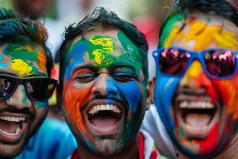 T Cricket Fans With Colorful Face Paint Designs Premium Ai