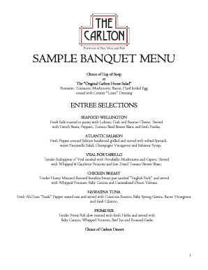 Fillable Online Sample Banquet Menu Fax Email Print Pdffiller