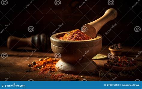 A Rustic Wooden Bowl Filled With Organic Dried Spices Generated By AI