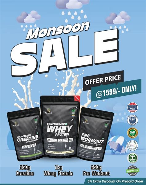 Whey Protein Creatine Pre Workout Biggest Monsoon Sale Combo Wel Ark