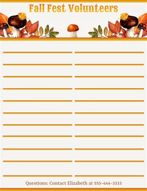 Fall Event Volunteers Sign Up Sheet Template Postermywall