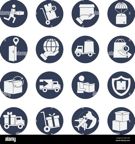 Trucks And Delivery Icon Set Over White Background Block Style Vector