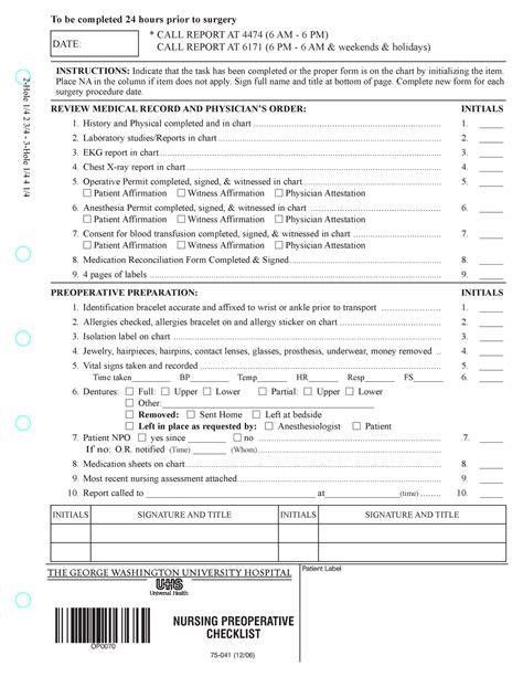 Preop Nursing Checklist Patient Label Nursing