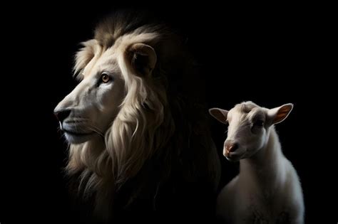 Premium Photo Lion And Lamb Together On A Black Background Two