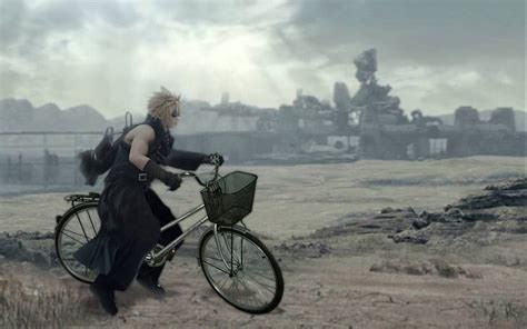 Cloud And His Bike Fenrir Final Fantasy 7 Blond Haired Bicycle