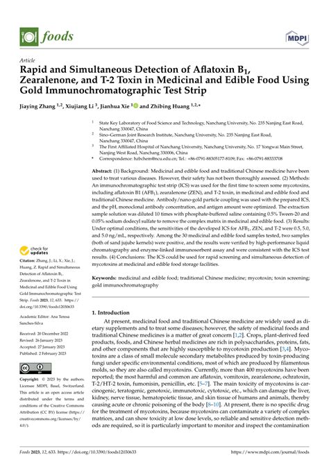 Pdf Rapid And Simultaneous Detection Of Aflatoxin B Zearalenone