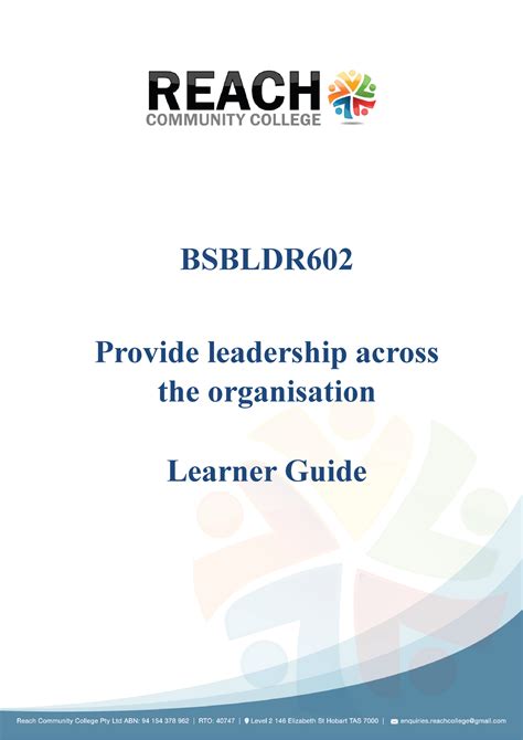 Bsbldr 602 Learner Guide BSBLDR Provide Leadership Across The