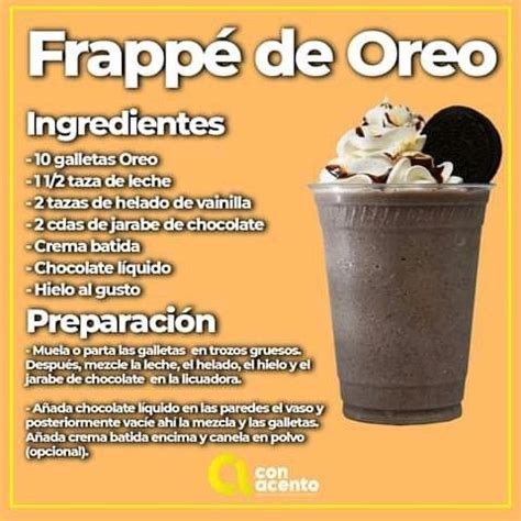 Cómo hacer frappé de oreo Frappe de oreo Receta frapuccino Comidas