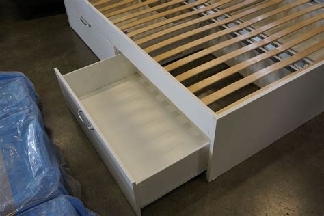 WHITE IKEA QUEEN SIZE BED FRAME WITH DRAWERS