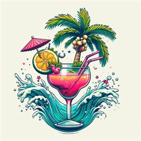 Premium Vector Lazy Tropical Beach Sunset With Cocktail And Good Vibrations Vector Illustration