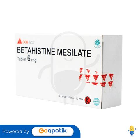 BETAHISTINE MESILATE OGB DEXA MEDICA 6 MG BOX 100 TABLET VERTIGO