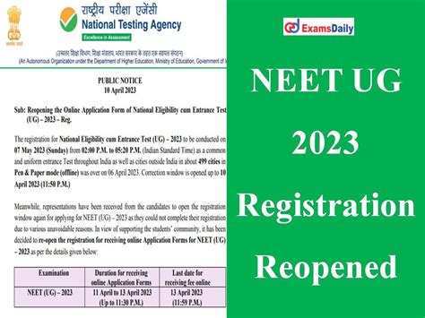 Neet Ug 2023 Registration Reopened Check Application For Reopening Details