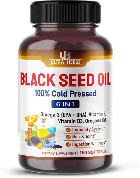 Black Seed Oil 15070mg 100 Cold Pressed High Potency With Omega 3 Vitamin D3 And