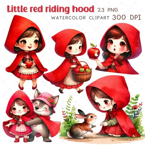 Little Red Riding Hood Png Watercolor Fairy Tale Clipart Cute Girl ...