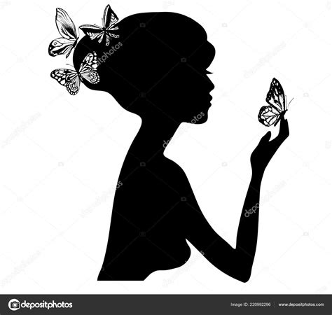 Beauté fille silhouette avec papillon Illustration vectorielle de