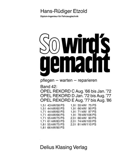 So Wird S Gemacht Reparaturanleitung Opel Rekord D 01 1972