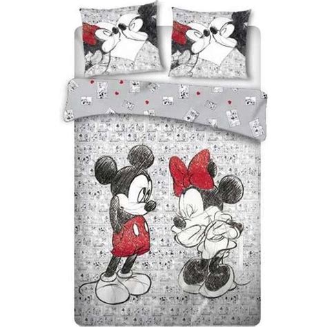 Mickey Minnie Mouse Dekbedovertrek Kissing Microvezel Lits Jumeau