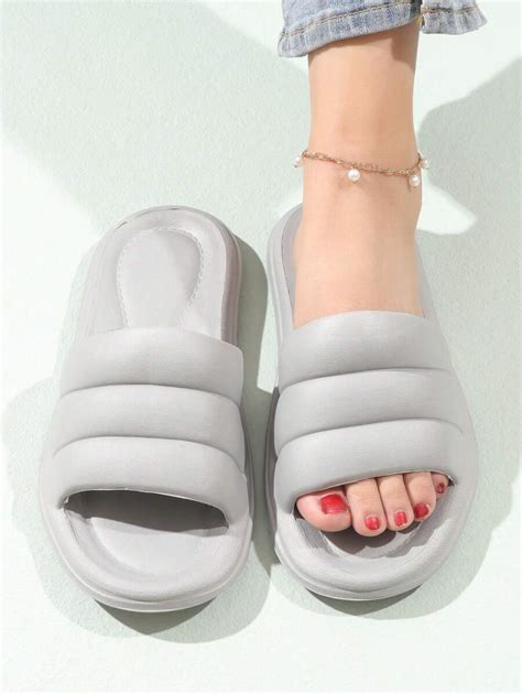 Women Minimalist Single Band Slides EVA Fashion Slides Light Grey