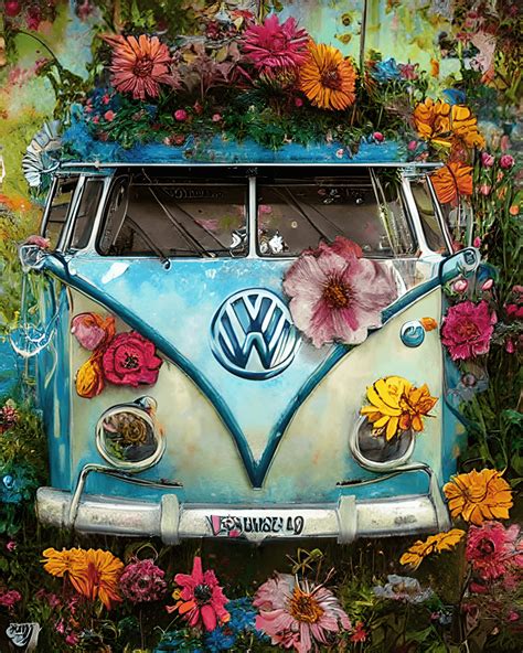 Volkswagen Bus Hippie Style Flowers By Colorfull Jean Baptiste Monge